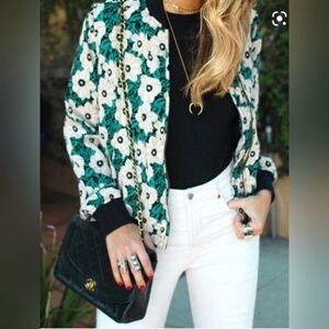 Who What Wear Floral Bomber Jacket in Green and White